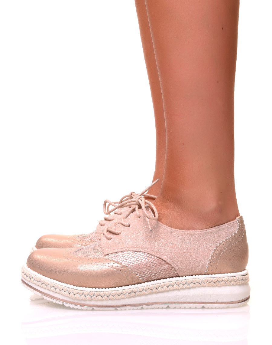 Derbies bi-matières champagne à semelles compensées décorées