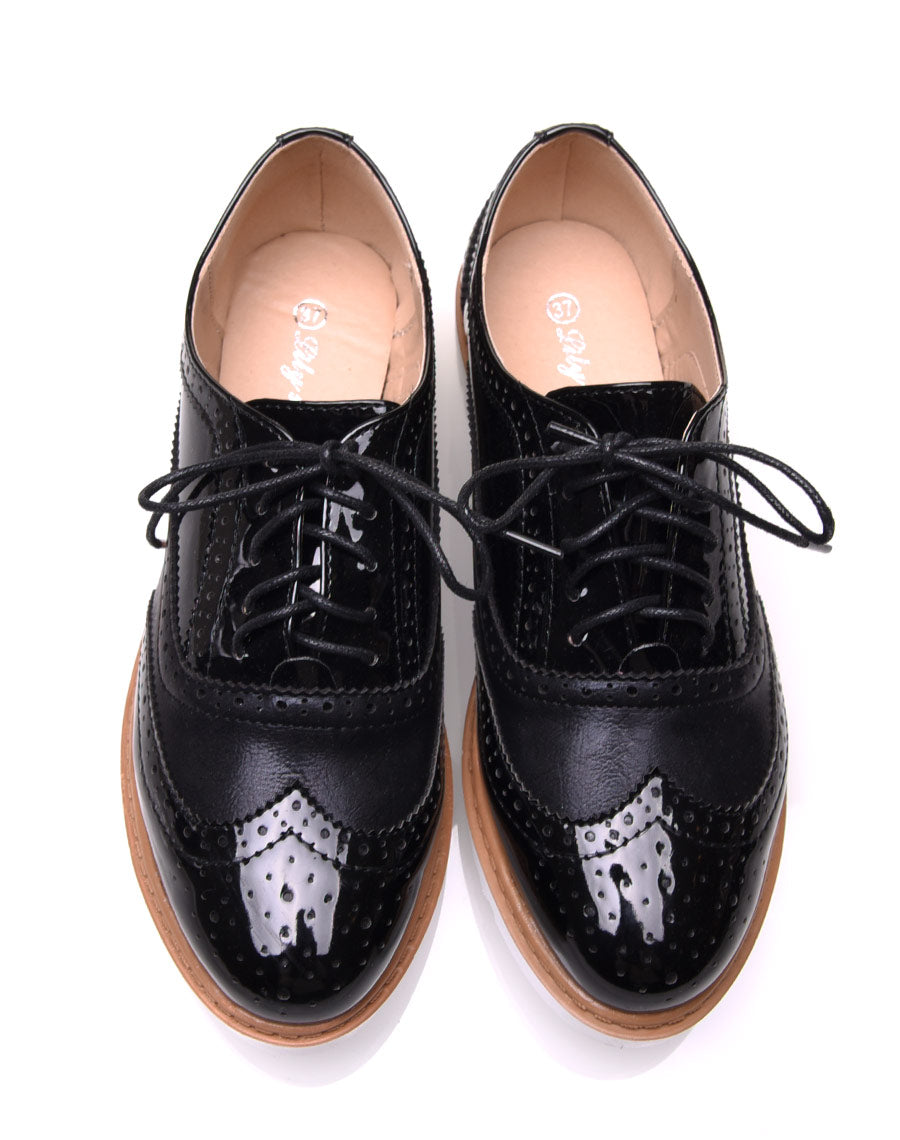 Derbies bi-matières noires à semelles compensées