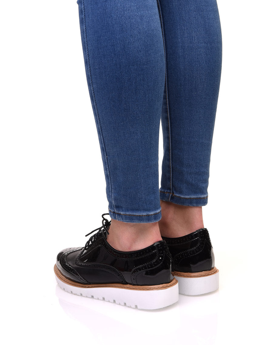 Derbies bi-matières noires à semelles compensées