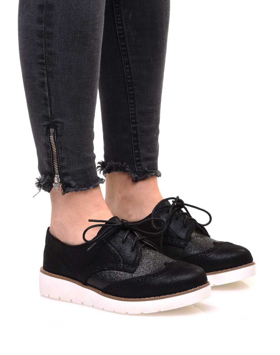 Derbies bi matières noires à semelles compensées