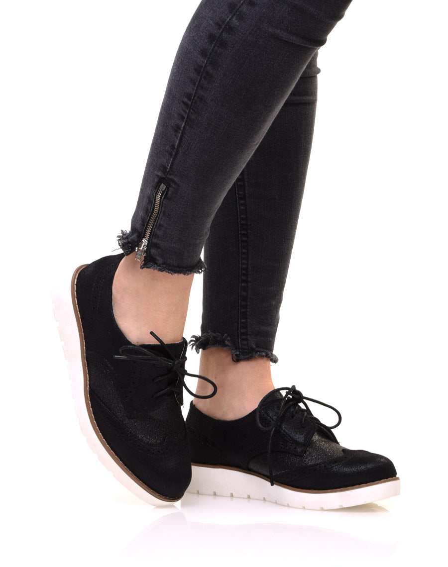 Derbies bi matières noires à semelles compensées