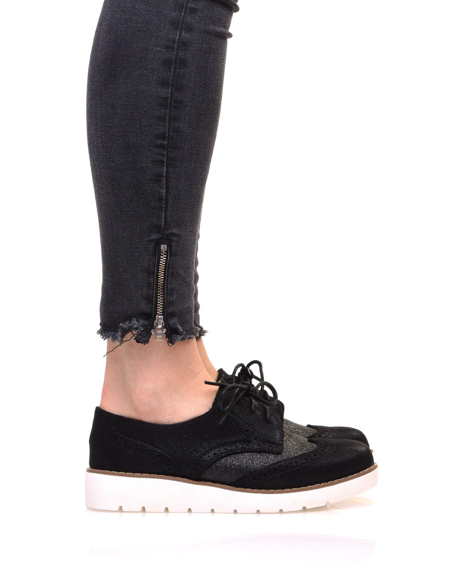 Derbies bi matières noires à semelles compensées