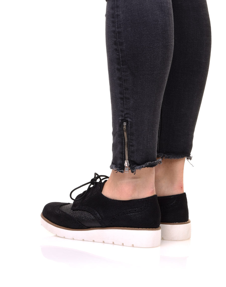 Derbies bi matières noires à semelles compensées