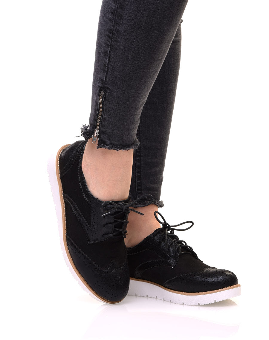 Derbies bi matières noires à semelles compensées