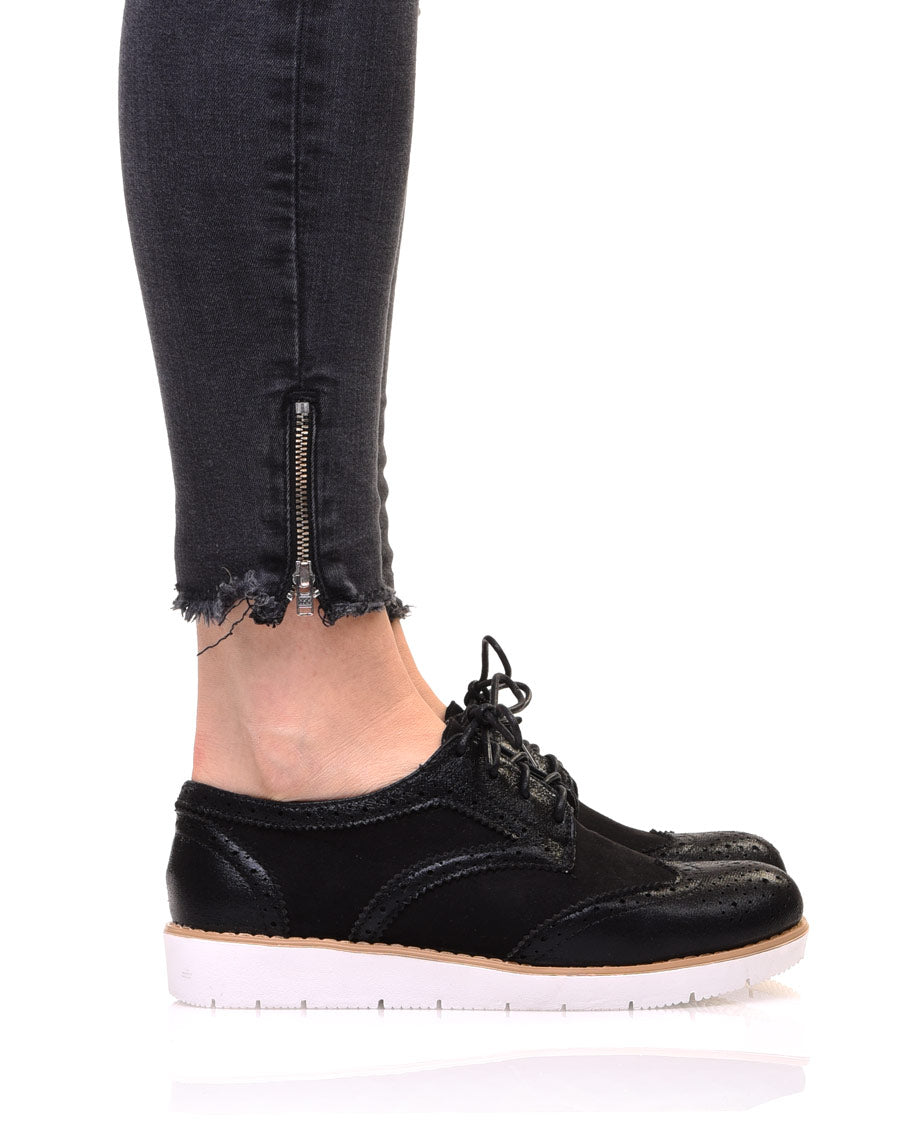 Derbies bi matières noires à semelles compensées