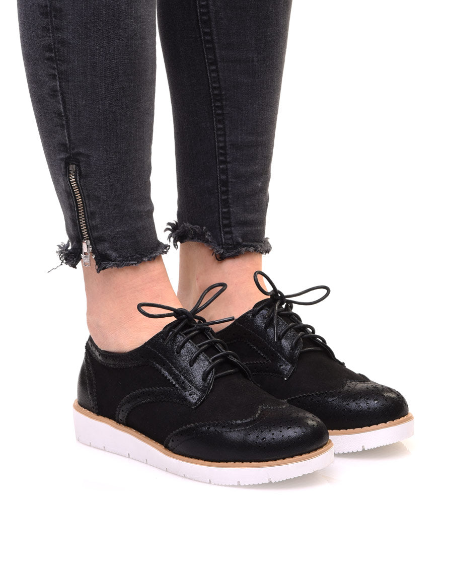 Derbies bi matières noires à semelles compensées