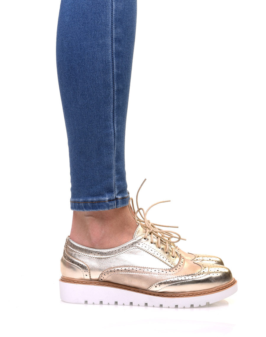 Derbies bi-matières or à semelles compensées