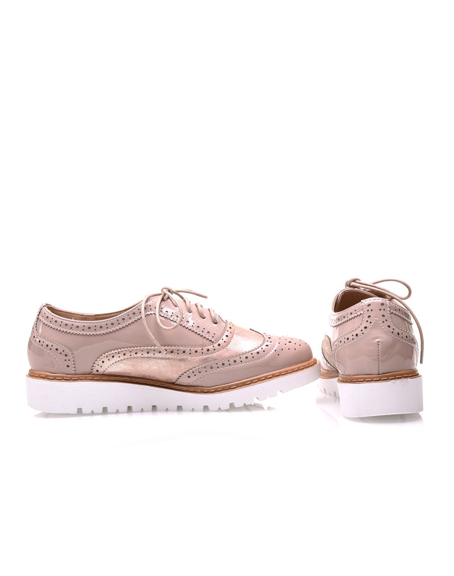 Derbies bi-matières roses à semelle compensée