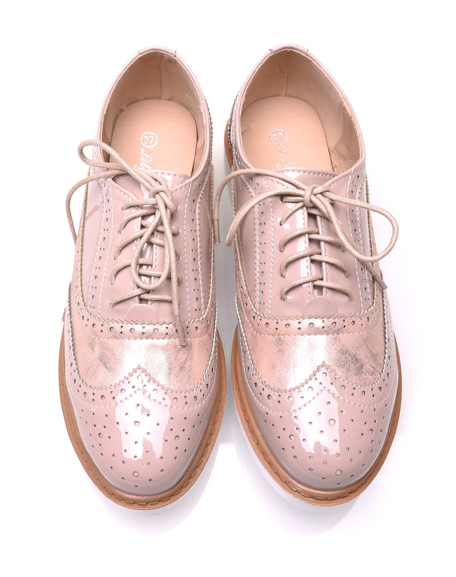 Derbies bi-matières roses à semelle compensée