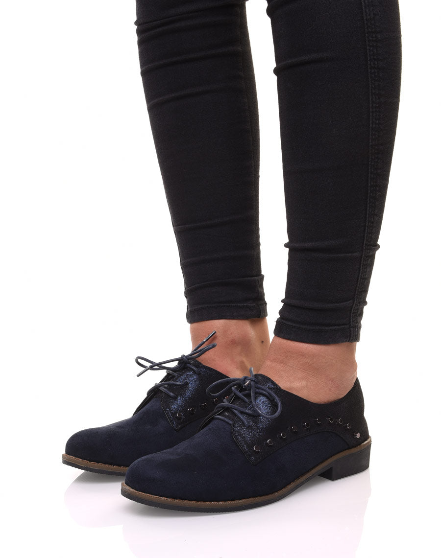 Derbies bleues cloutées bi matières
