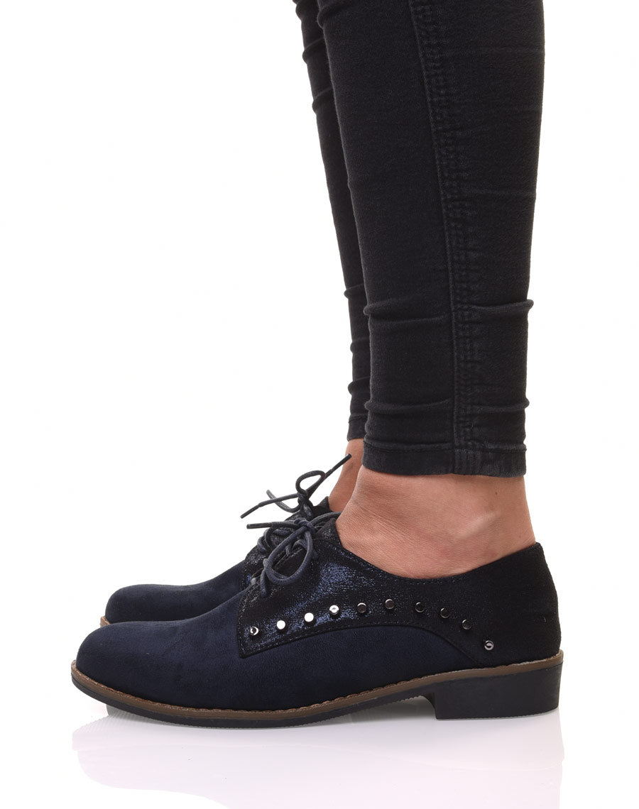 Derbies bleues cloutées bi matières