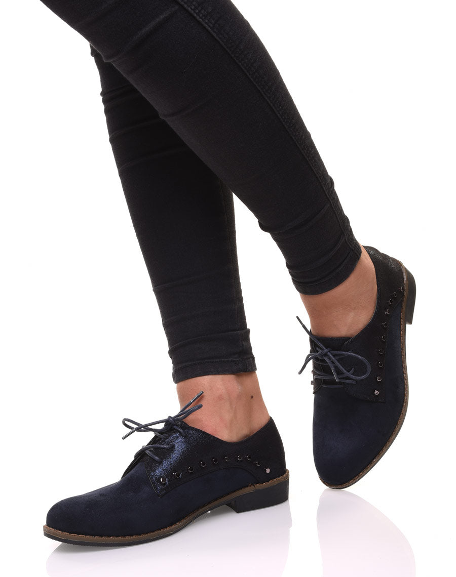 Derbies bleues cloutées bi matières