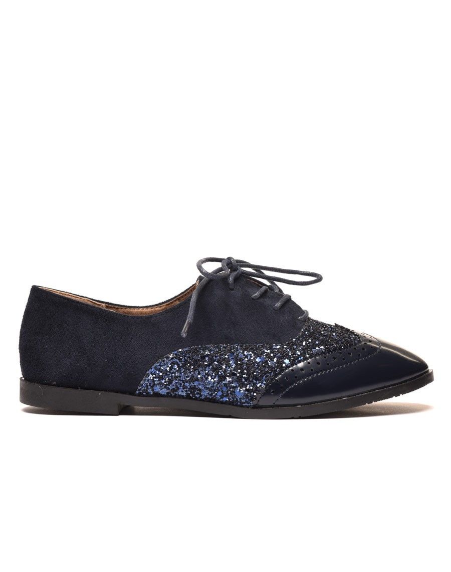 Derbies bleues marine tri matières à lacets