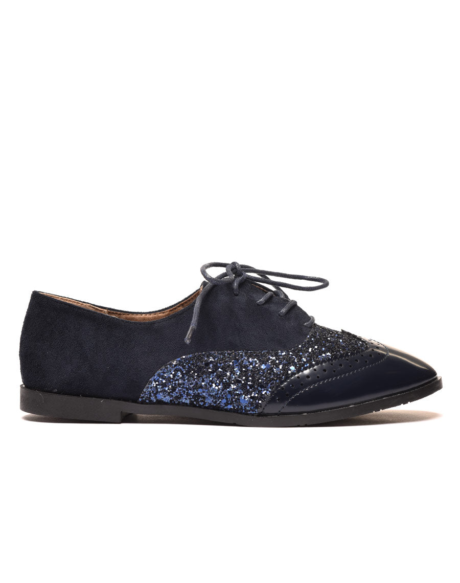 Derbies bleues marine tri matières à lacets