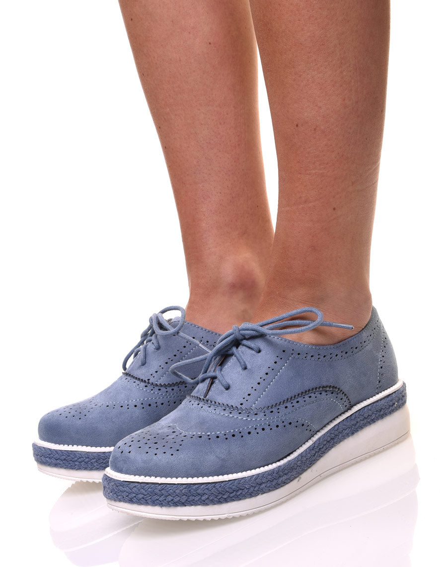 Derbies bleus perforés à semelle épaisse