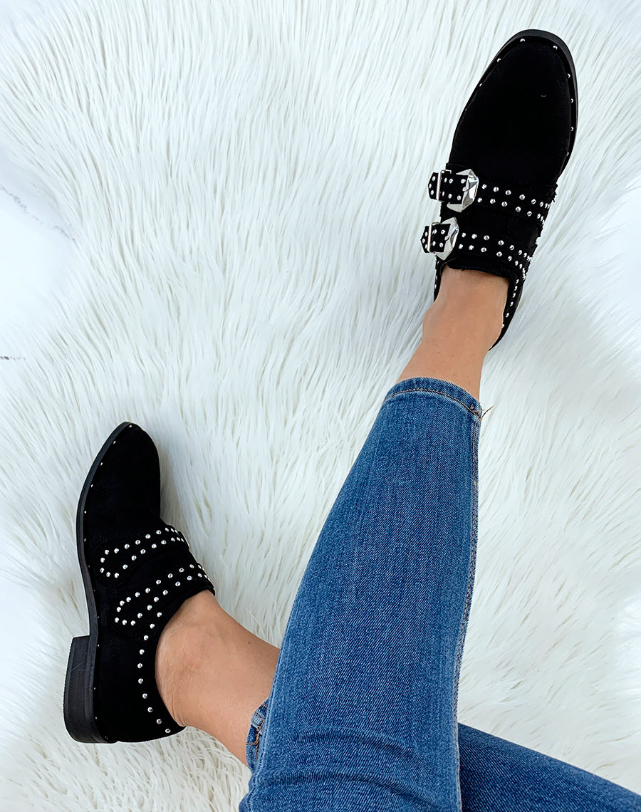 Derbies en suédine noire perlées à sangles