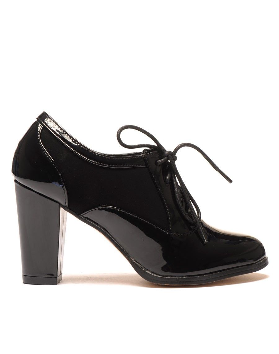 Derbies noires bi matière à talon épais