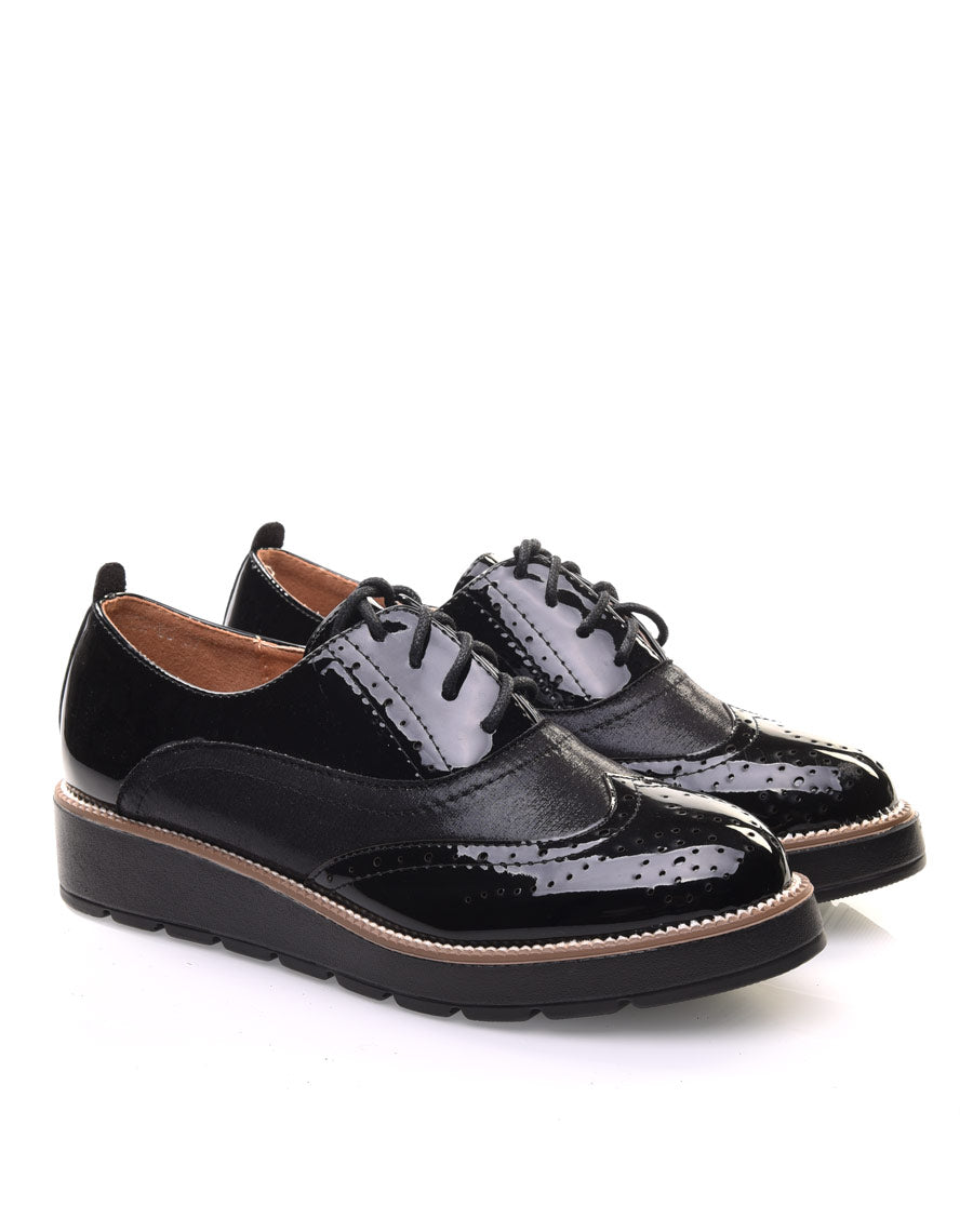 Derbies noires vernis bi matières