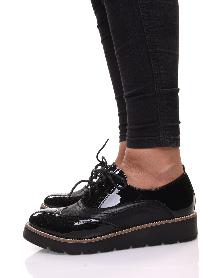 Derbies noires vernis bi matières
