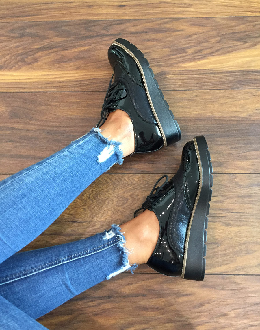 Derbies noires vernis bi matières