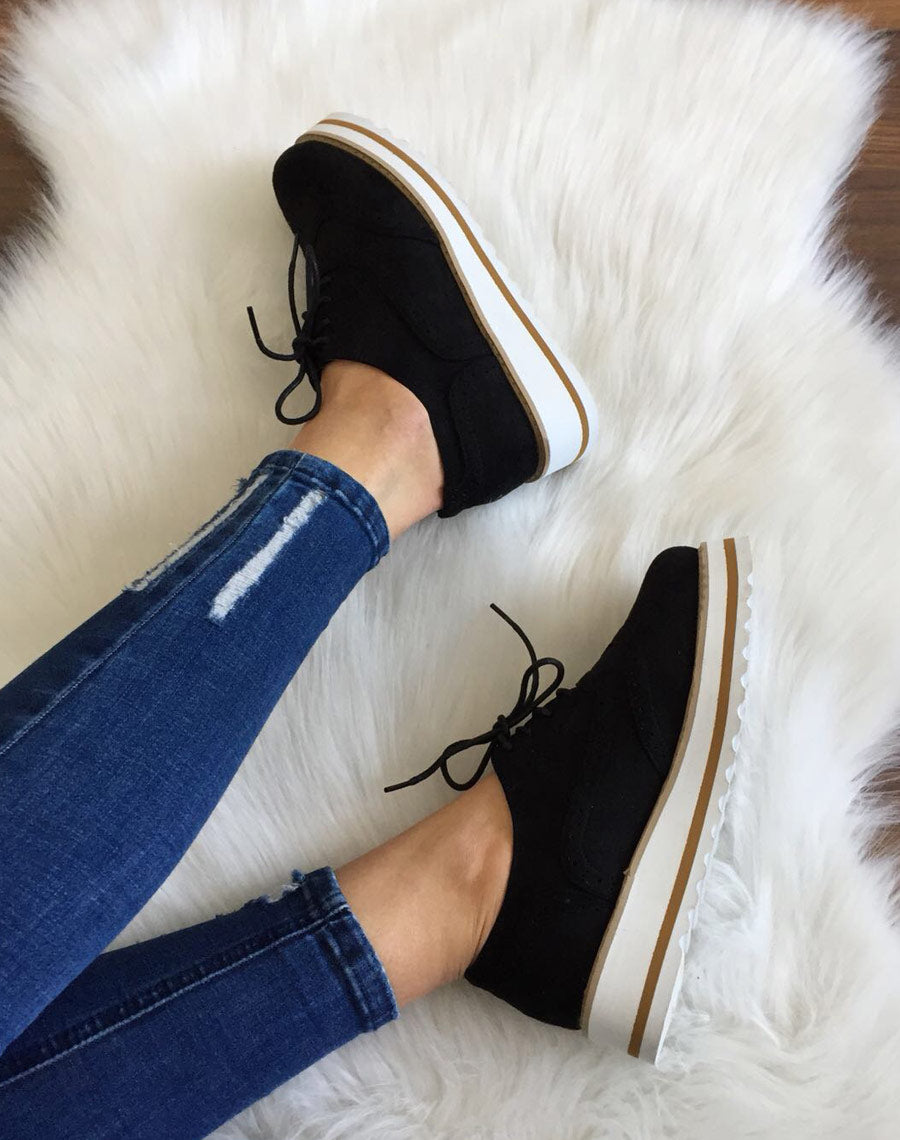 Derbies noirs à semelle compensée