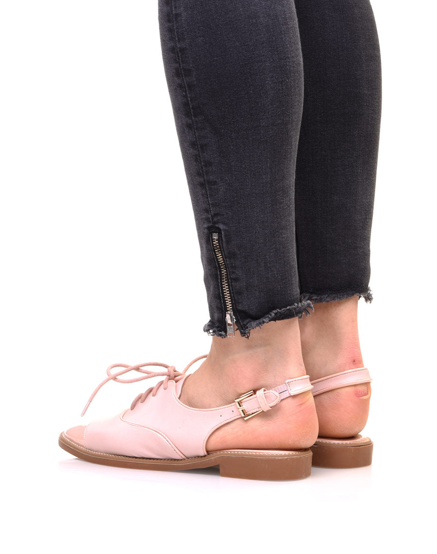 Derbies ouvertes bi matières roses