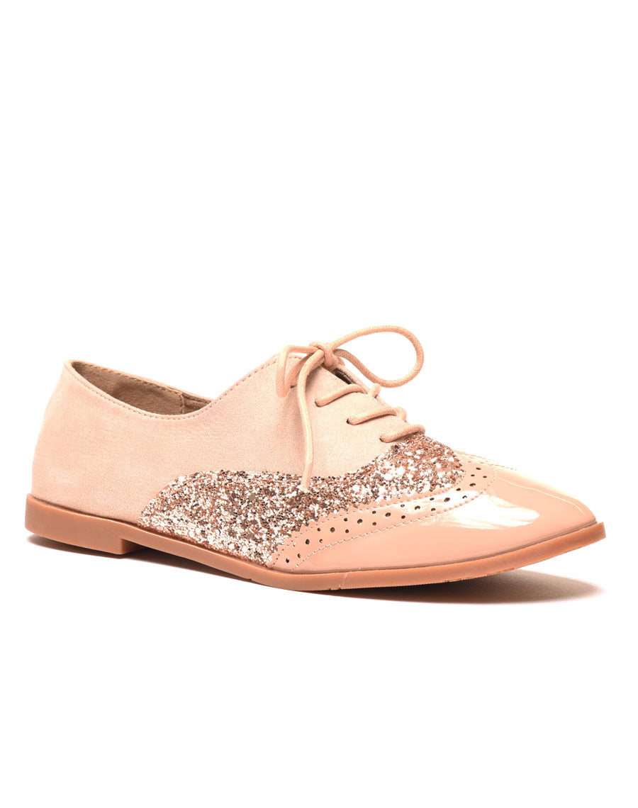 Derbies rose pâle tri matières à lacets