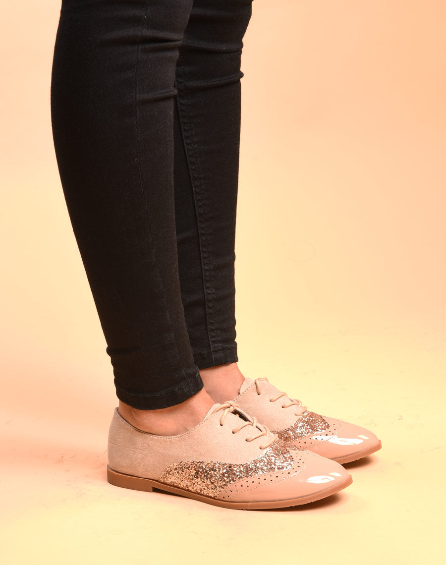 Derbies rose pâle tri matières à lacets