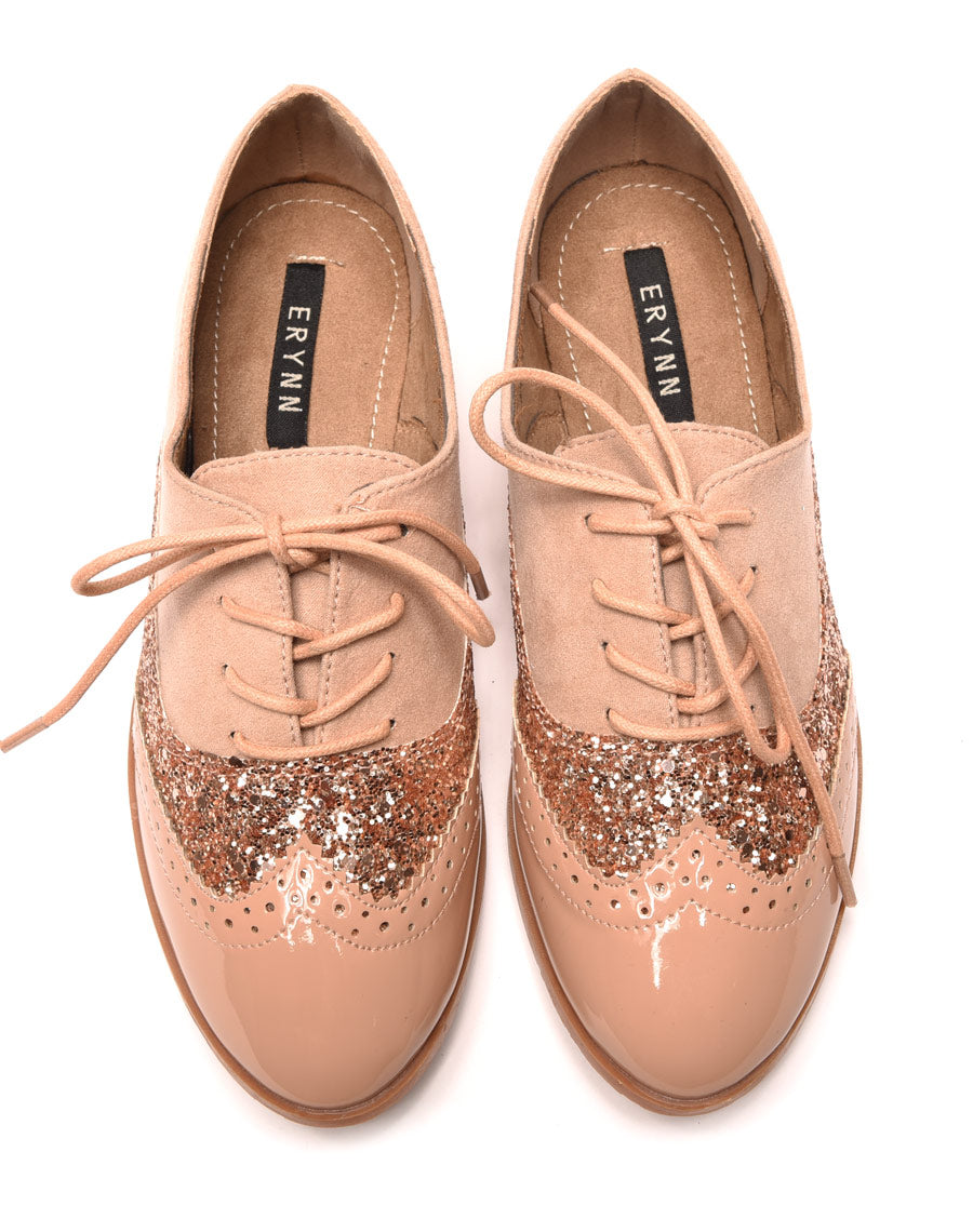 Derbies rose pâle tri matières à lacets