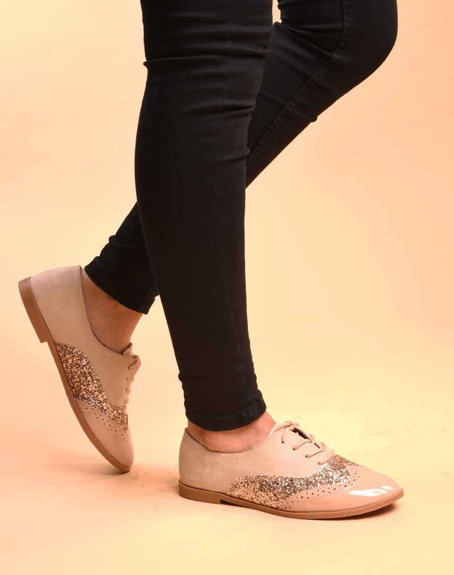 Derbies rose pâle tri matières à lacets