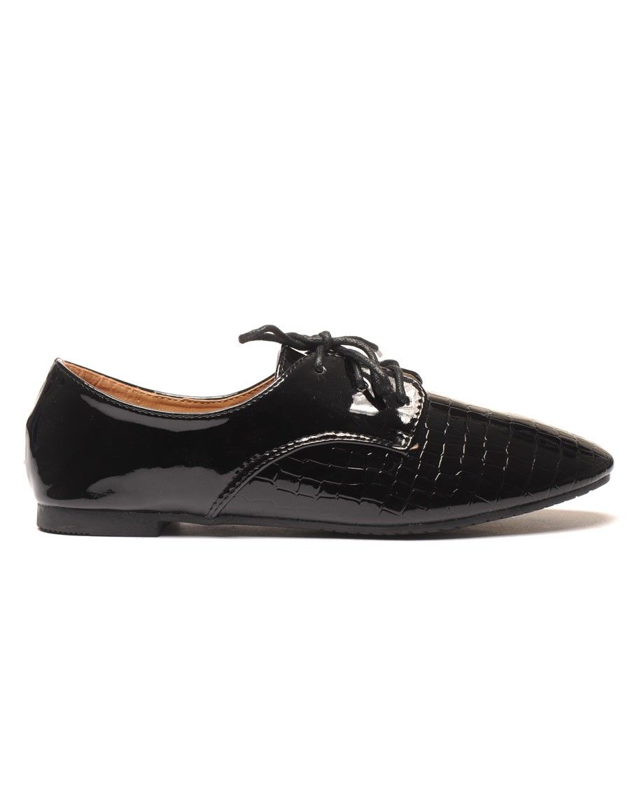 Derbies vernis noires imprimé croco