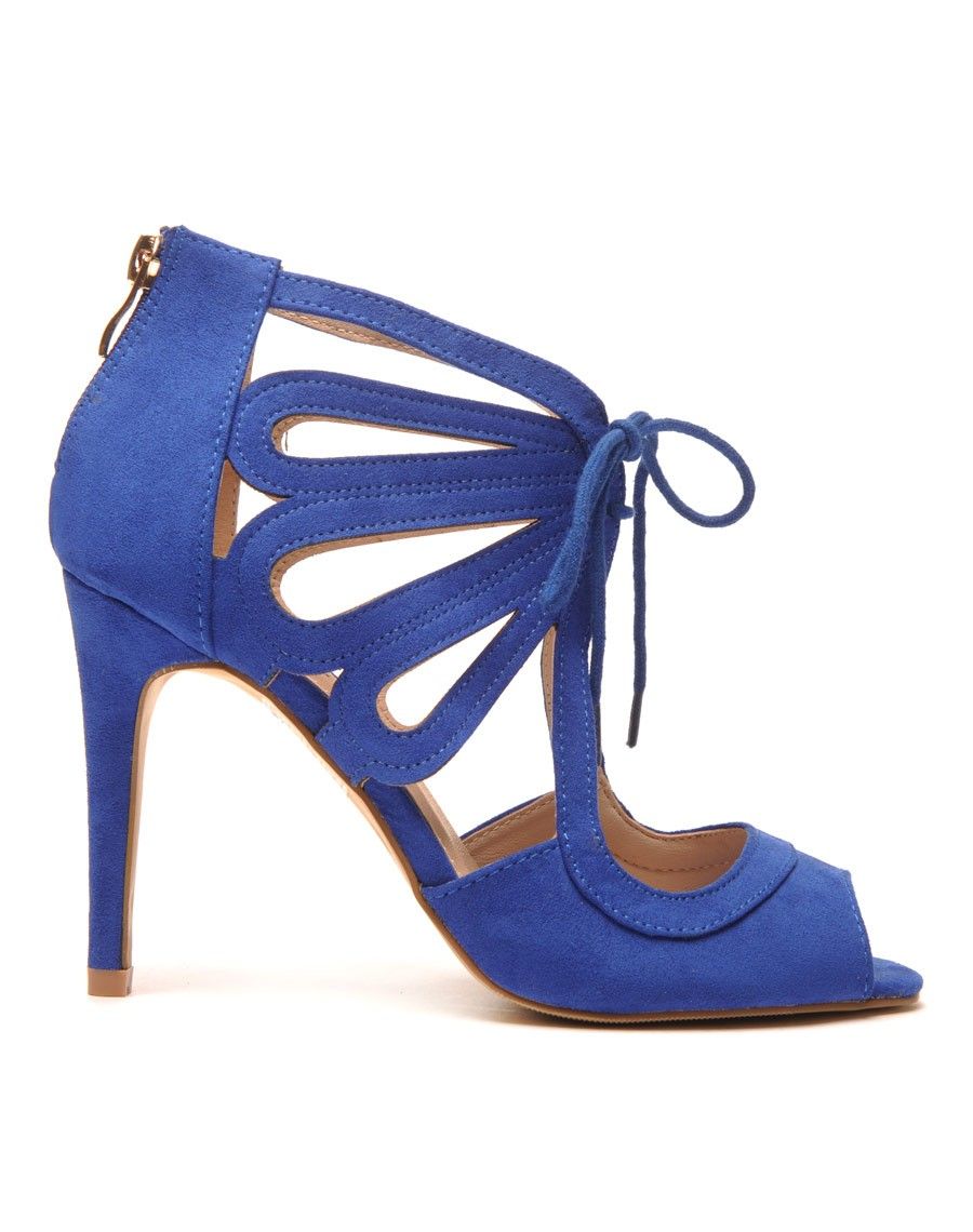 Escarpin bleu ouvert à lacet
