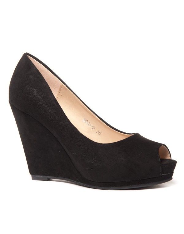 Escarpin compensé noir avec bout ouvert