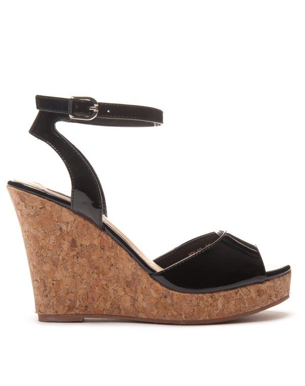 Escarpin compensé style liège noir verni
