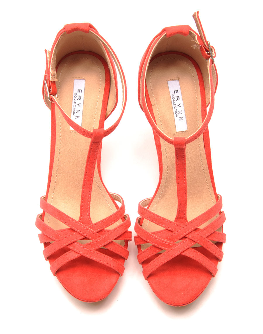 Escarpin corail avec bout ouvert