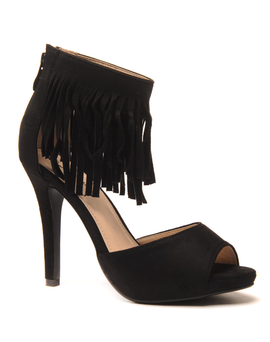 Escarpin à frange noir ouvert