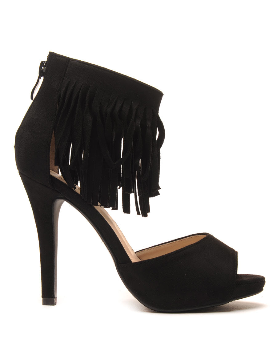 Escarpin à frange noir ouvert