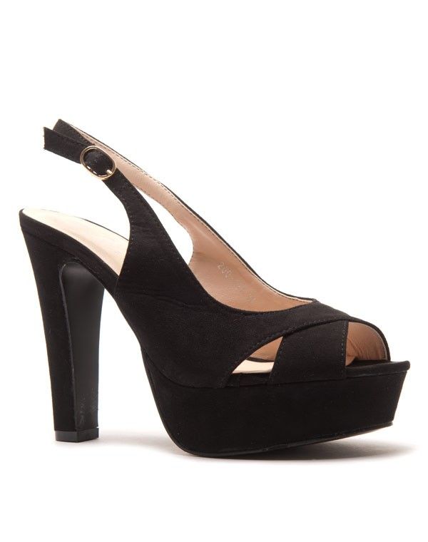 Escarpin noir avec bride entrecroisé et bout ouvert