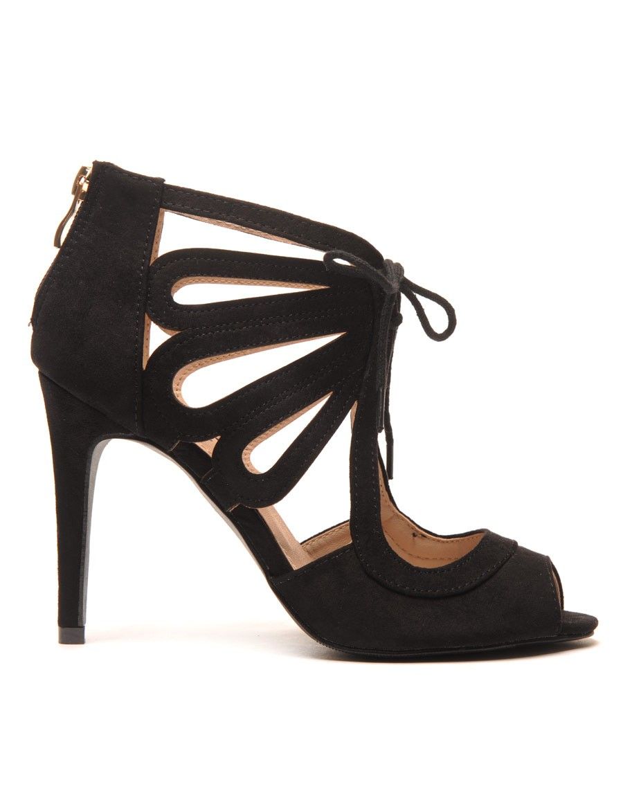 Escarpin noir ouvert à lacet