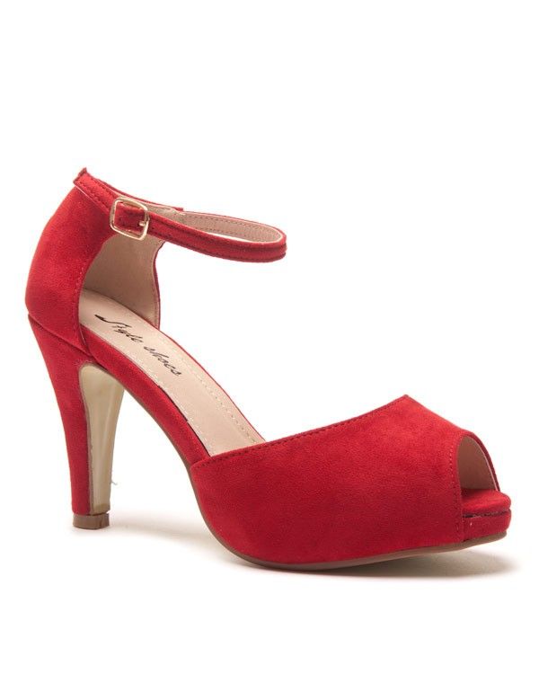 Escarpin rouge avec bout ouvert et bride cheville