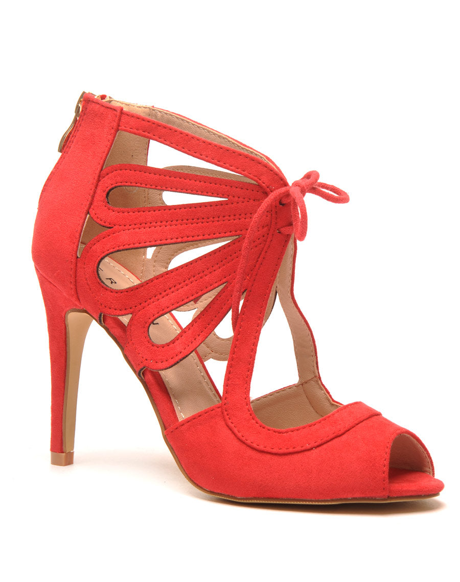 Escarpin rouge ouvert à lacet