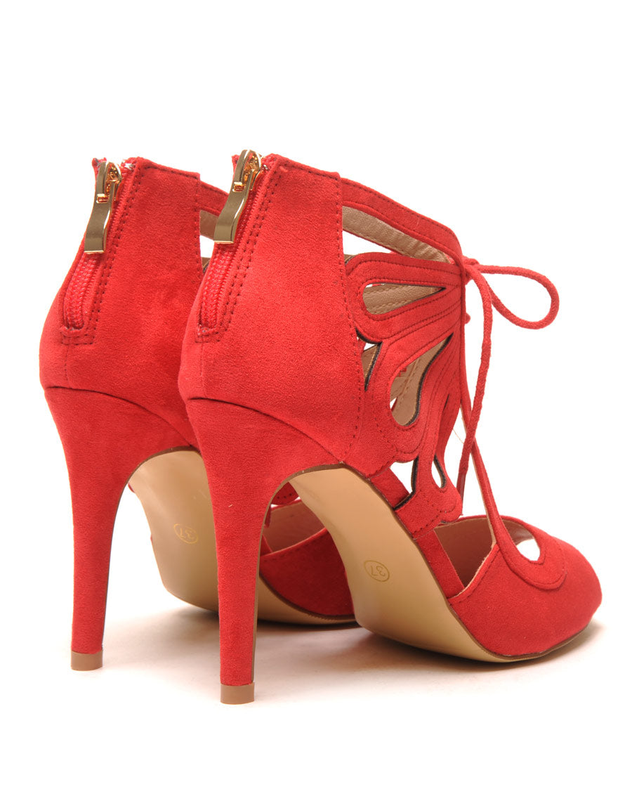 Escarpin rouge ouvert à lacet