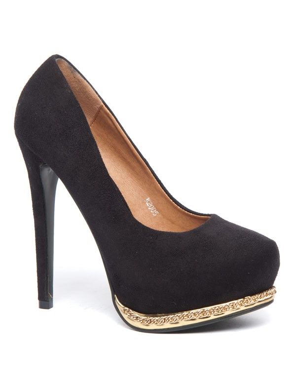 Escarpin stiletto Sinly noir et chaîne dorée ornementale