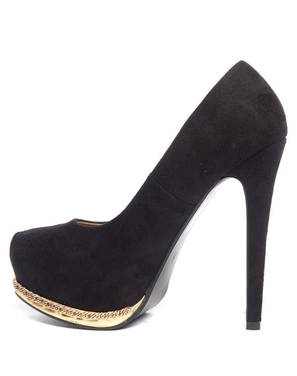 Escarpin stiletto Sinly noir et chaîne dorée ornementale