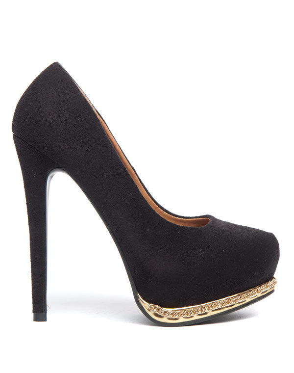 Escarpin stiletto Sinly noir et chaîne dorée ornementale