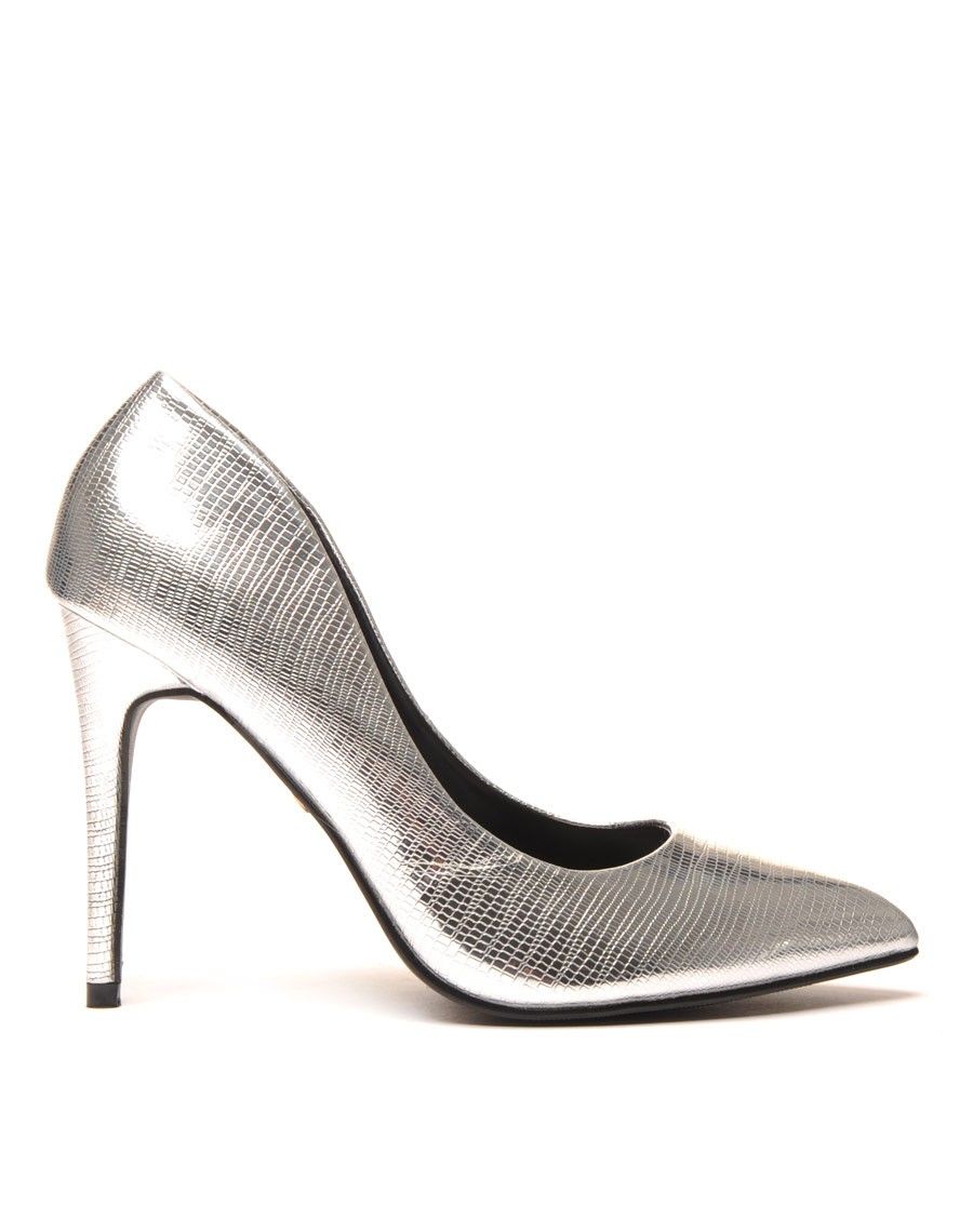Escarpins argent effet reptile