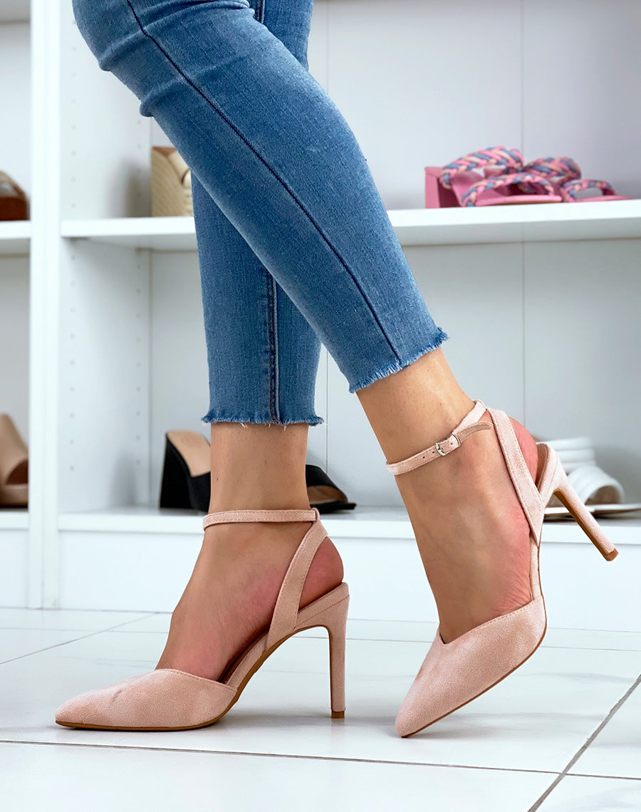 Escarpins beiges ouverts coupe fleur