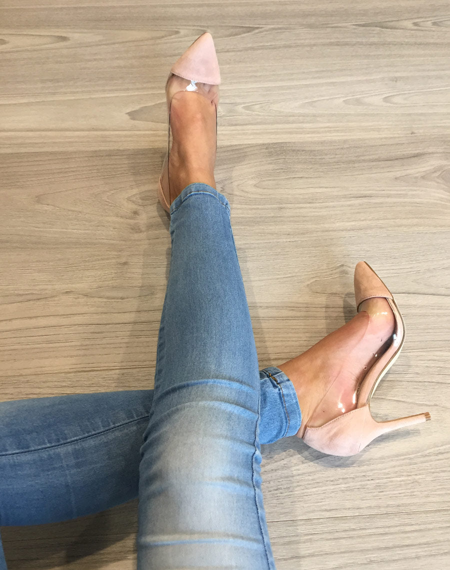 Escarpins bi matière roses pales à talons