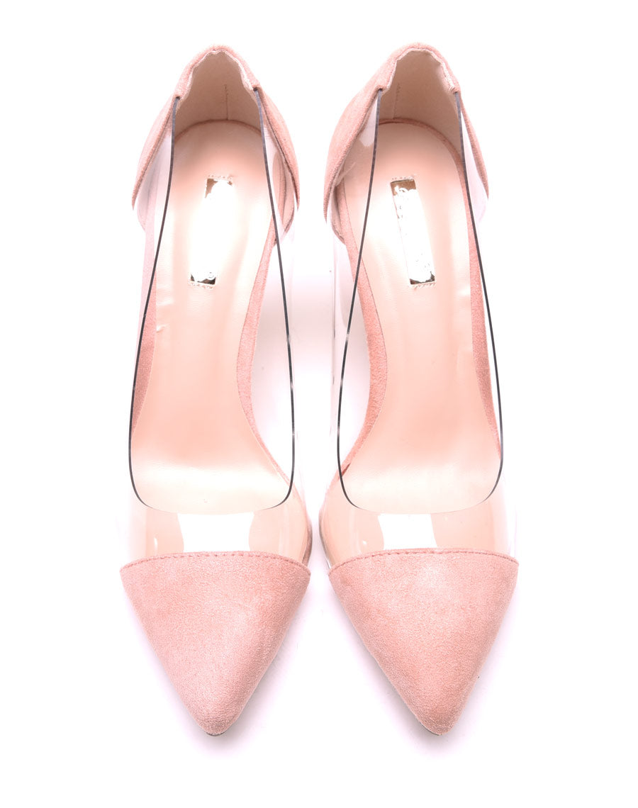 Escarpins bi matière roses pales à talons