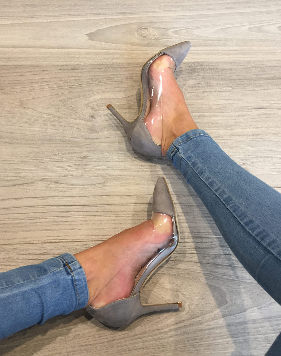 Escarpins bi matières gris à talons